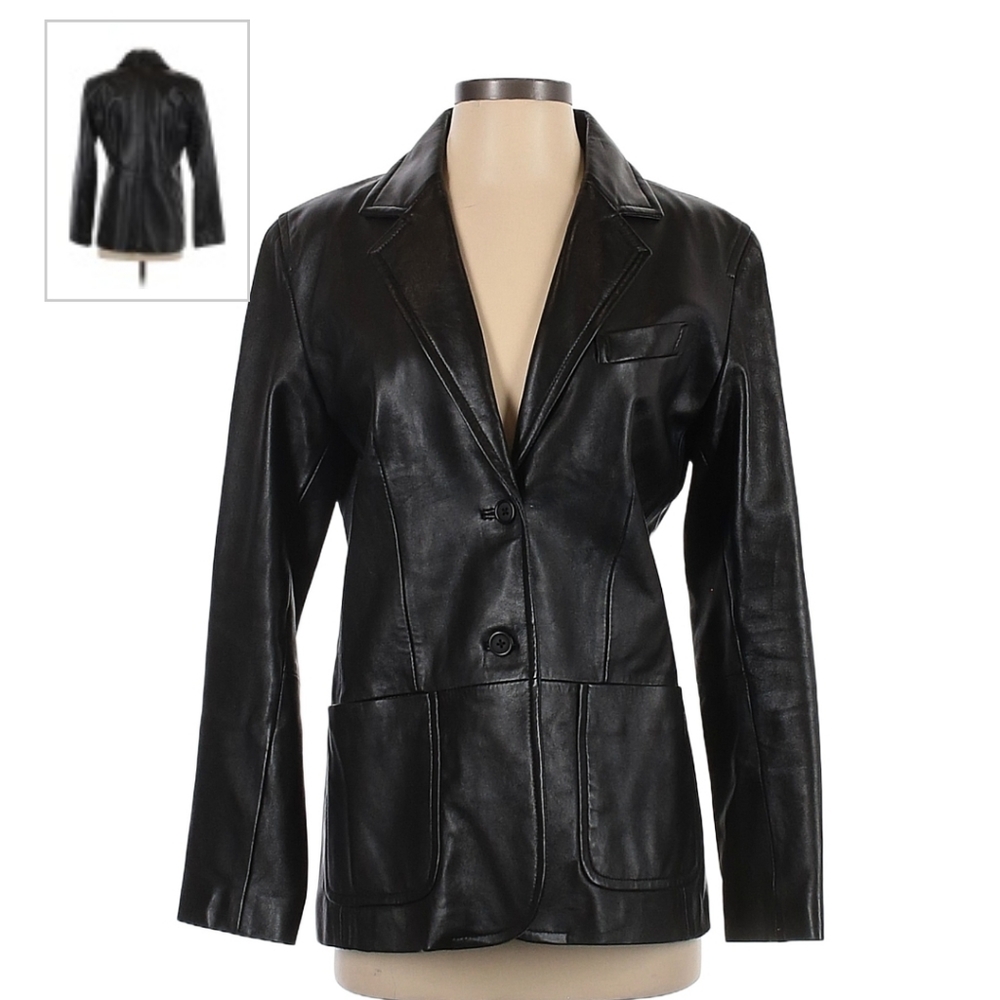 Classic Black Leather Blazer Jacket - Women